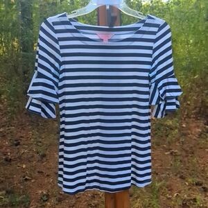 Like New Lilly Pulitzer Blue and White Ruffle Top